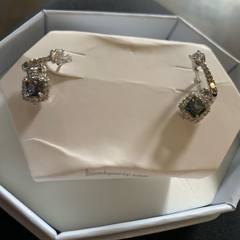 3 piece set Lab created Rainbow Topaz Drop Earring, Ring and Necklace